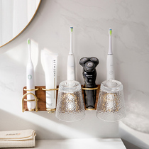 Vegan wind electric toothbrush rack toilet wall-mounted shelve multifunctional free-to-punch light and luxurious solid wood drain containing shelf