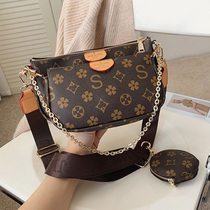 DRCO French fashion leather three-piece printed crossbody baguette bag female mahjong portable chain shoulder underarm bag