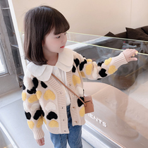 Girls cardiovert sweatshirt spring autumn style foreign air children Han prints early spring fashion knitted jacket baby loose spring dress lady
