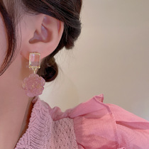 Ottles Discount Store Sweet Pink Rose Resin Earrings Woman Superior Ins Ethos Crystal Earrings