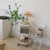 * Beautiful little aunt * ins wind simple white round storage rack multifunctional bedside table snack cart
