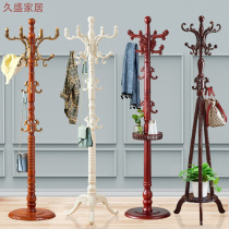 Solid wood thick floor-standing coat rack modern simple light luxury bedroom hanger European single pole living room drying rack