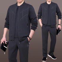 Big Code Dad Sports Suit Mens Spring Autumn Season Casual Dress Cotton Three Sets Middle Aged Sportswear Suit Men