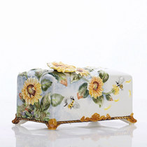 Rectangular drawing paper towel tube ceramic sunflower long decorative tissue box wash towel paper drawing storage box