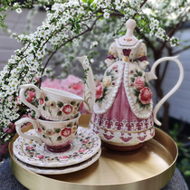 Ceramic relief flower rose teapot tea cup set tea set coffee set Coffee Cup combination whole set of bubble teapot