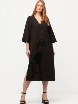 UllaPopken One-piece Dress V Collar 70% Sleeves Leopard Embroidery Medium Long Dresses Big Code Womens Dress