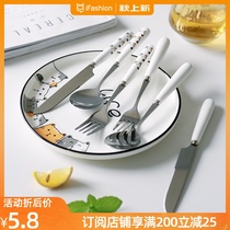 Knife and fork spoon three-piece set 304 stainless steel ceramic handle children cute dessert spoon household steak Western tableware set