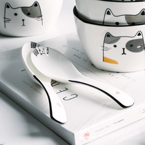 Zakka Cute ceramic spoon household small soup spoon Noodle Bowl Spoon restaurant Eat soup spoon cartoon cat spoon