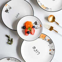 Nordic cat plate dish deep plate household ceramic creative set combination Net red cute plate light flat plate