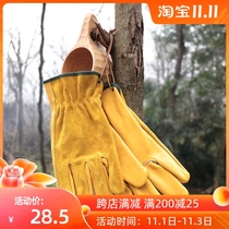 Savage bushcraft outdoor camping double cowhide gloves non-slip anti-cut anti-hot wear-resistant cowhide gloves