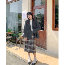 Cloth sauce original retro plaid Joker high waisted woolen tweed long A- shaped skirt 2021 Autumn New