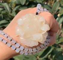 Yang Yujia natural yellow dragon Jade small black black white ice Peony Flower sweater chain pendant certificate New