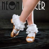 NeonDancer Latin dance new girls lace socks Pure cotton socks Competition grade professional white socks