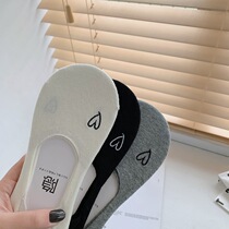 Spring Summer New Pure Color Loving Embroidery Light Mouth Silicone Anti Slip Invisible Socks Mesh Red Female Socks Cotton
