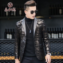 2021 new Haining leather leather clothing mens suit collar leather suit jacket sheepskin leather jacket slim mens clothing