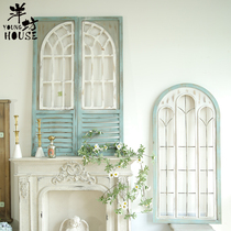 Yangfang wooden fake windows iron European retro old living room dining room wall hanging props background wall decorations