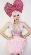 Gogo nightclub bar performance dress tender pink feather diamond one-piece skirt bow headdress ds interactive tour