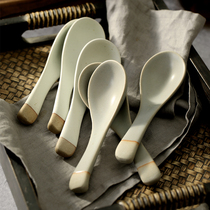 Japanese creative ceramic spoon small soup spoon retro flavor Rice Bowl Spoon eating spoon small spoon mixing spoon