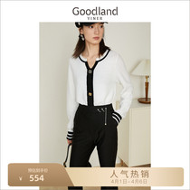 Timbre beauty ground womens dress 2022 spring new hit color decorations buckle half open collar knit cardiovert headliner