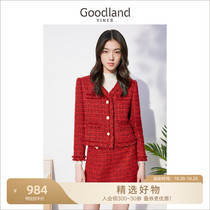 Yinermeidi womens wear 2022 autumn new loose long-sleeved top tweed small fragrance v-neck short coat