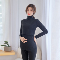 Pregnant women autumn clothes and trousers during pregnancy thermal underwear set autumn and winter postpartum lactation middle high collar pajamas non-Cotton