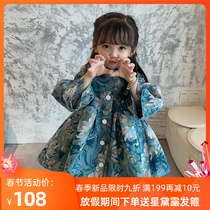 Homemade 2021 new girls oil painting windbreaker children's autumn and winter children's clothing baby women's long fashionable foreign style coat