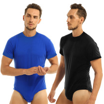 Short Sleeve Round Collar Button Conjoined Pants Men Breathable One-piece Clothing Home Pyjamas Sexy Sports Underwear Triangle Pants Tide