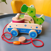 New drag crocodile drum toy car pull rope hand car baby traction 1-2-3 years old toddler toy