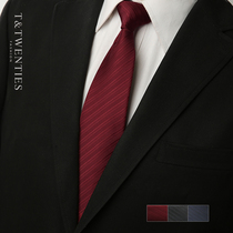 Texture dark stripe solid color tie Mens formal business 8cm occupation work wedding groom wedding with crimson