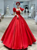 Red Bride Evening Dress 2021 Simple Slim Light extravagant dinner atmospheric performance Princess satin wedding dress