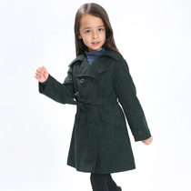 Yaku small shop dark ink green fabric point childrens clothing girl double row wool dress  autumn and winter long coat