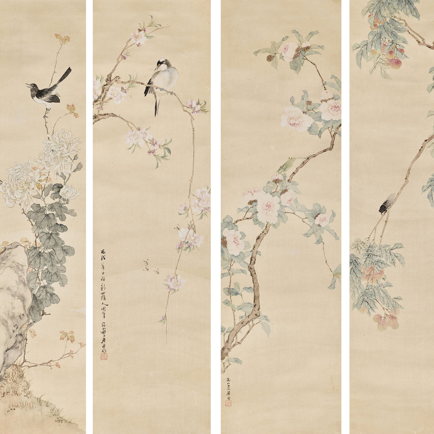 中国古美術・純手描き・四条屏・鹰画芯・国画・李苦禅印款・肉筆・宣紙・文房置物 工笔花鸟四条屏画芯-工笔花鸟四条屏画芯促销价格、工笔花鸟四条屏画芯