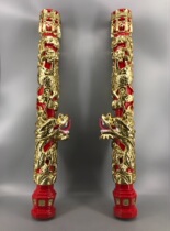 Wood carving dragon column camphor wood carving dragon column a pair of height 100cm diameter 11cm dragon head plus more