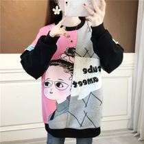 Foreign style 2022 spring long loose thin coat tide small cartoon printing stitching pregnant women