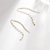 FADOOOJ Japanese light luxury light jewelry 10k gold glitter wave medium long EAR thread earring female jewelry commute