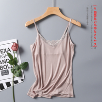 Real Silk Harnesses Vest Woman Short loose Nets pure Thy undershirt mulberry silk lace florian side V collar small vest