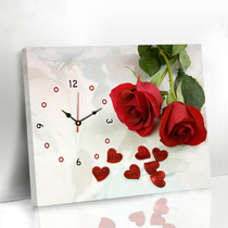 Modern minimalist living room dining room decoration painting rose wall painting wall clock meter box shielding box mural hanging painting with clock