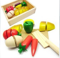Kindergarten Playhouse toys * Simulation wooden fruits and vegetables cut to see * wooden box fruit cut to see teaching aids