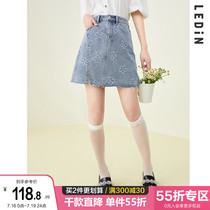 (new product) Lemachi denim half body dress 2022 spring new pint flowers short design feeling small crowdsourced