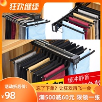 Top-mounted full pull-out telescopic wardrobe pants rack double-track buffer silent damping push-pull West pants rack pants draw double row