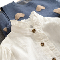 Lace collar white shirt childrens agaric side shirt girl pure cotton long sleeve blouse for undershirt autumn childlike clothes