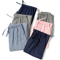 Couples day family home pure cotton cotton cloth long pants point thin double layer yarn minimalist pants spring and autumn