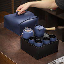 Black pottery simple kung fu tea set set a pot of four cups tea cans tea tray outdoor car travel portable storage bag