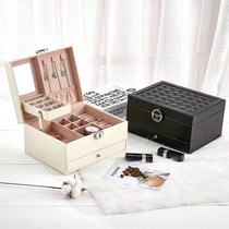 New leather jewelry box Korean jewelry storage box monochrome temperament multi-layer large-capacity jewelry box