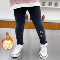 Girls integrated suede underpants plus suede thickened black Body Flowers edge autumn Winter Womens baby Kindergarten Long pants