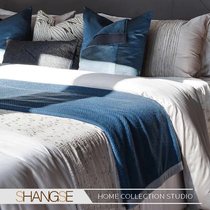 Shangsai cloth blue model room bed kit new house master room 12 sets