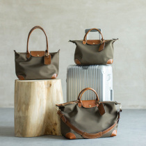 Commuter travel A bag to get Korean crease-free nylon material with first layer of oil wax leather portable shoulder bag
