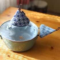 Enamel pot good partner ~ retro cute denim embroidered pot handle anti-hot hat mini gloves
