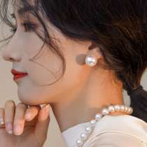 Popular glare Swarovski big pearl earrings blogger fever with the same style retro Hong Kong style no pierced ear clip female
