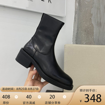  Inking Pot spot upgraded version of ANN classic bag leg medium heel thick heel round head leather booties Ankle boots bare boots